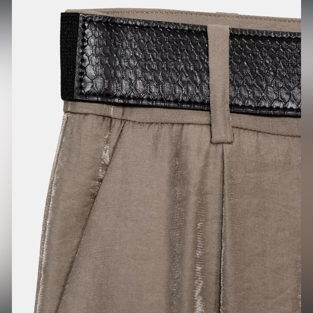 BELTED SATIN WIDE LEG PANTS - Picture 10 of 12